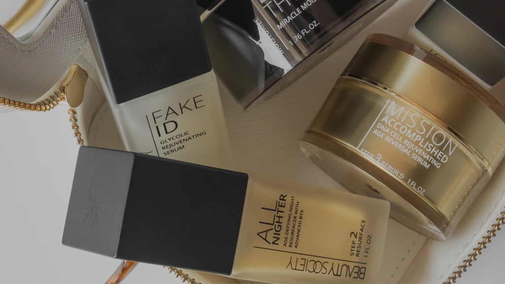 Beauty Society skincare products featured in Lisa Fogarty’s travel skincare guide