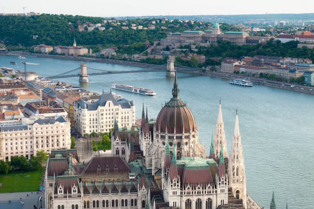 Viking Longship sailing on the Danube beside Budapest’s Parliament
